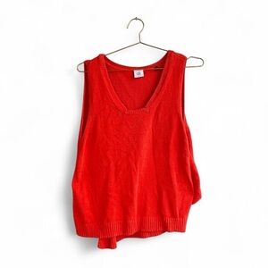CAbi Siren Orange Knit Sweater Vest – Lightweight Cotton Linen Blend – Size M